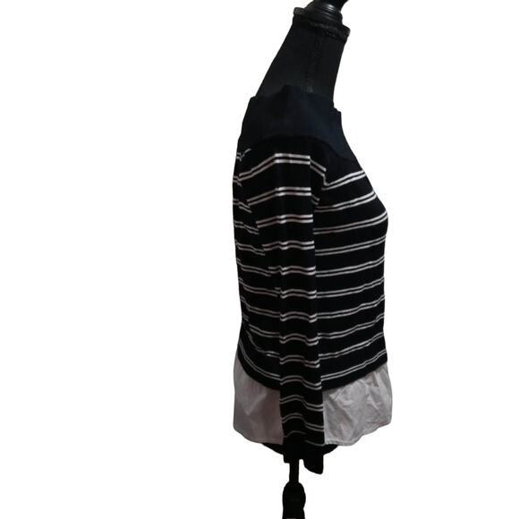INC International Concepts B/W Striped Off Shoulder Layered Sweater Shirt, Sz L - Picture 4 of 10